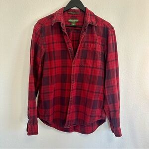 Eddie Bauer Red Plaid Flannel Shirt Relaxed Fit Size Medium